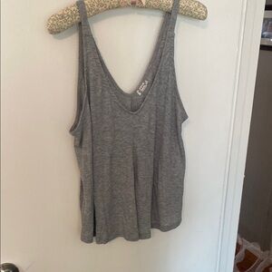 Free People Gray V-Neck Sleeveless Tank Top